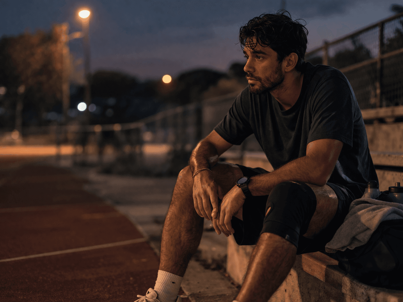 Athlete resting and reflecting